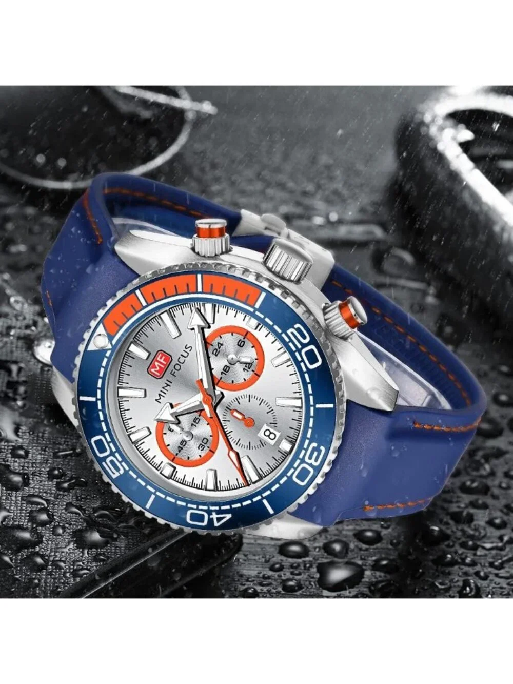 Men's Blue And Silver Analog Waterproof Chronograph Classic Stylish Casual Watch